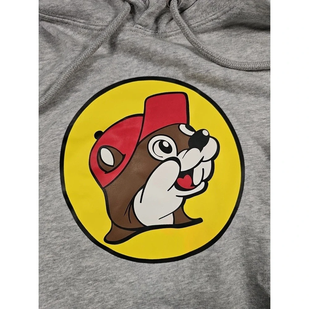 Buc-ee's Men's Hoodie Small Gray‎ Pullover Sweatshirt Kangaroo Pocket Logo